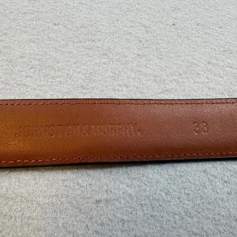 Johnston & Murphy Leather Belt Mens 38 Brown Distressed Oiled Contrast Stitched